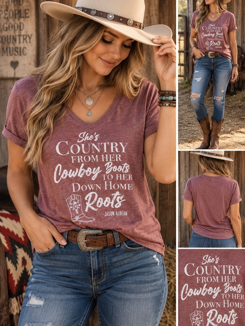 Maurices Dusty Rose Country Graphic V‑Neck Tee
